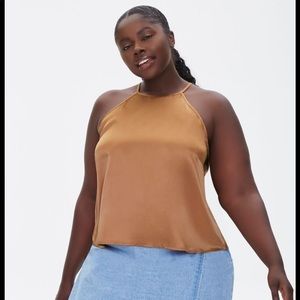 Satin cami in “camel”.